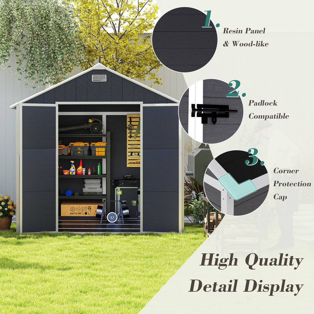 English Elm Campcraft 8x8 Ft Resin Storage Shed Thick Pp Panels Lockable Door Uv Resistant Outdoor W1598S00024