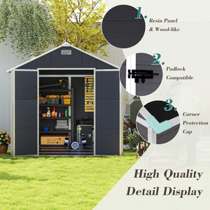 English Elm Campcraft 8x8 Ft Resin Storage Shed Thick Pp Panels Lockable Door Uv Resistant Outdoor W1598S00024