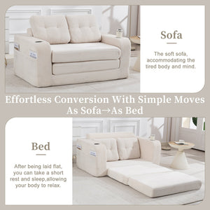 English Elm Convertible Floor Sofa Bed with Memory Foam and Ribbed Corduroy for Small Spaces Beige W395P438025
