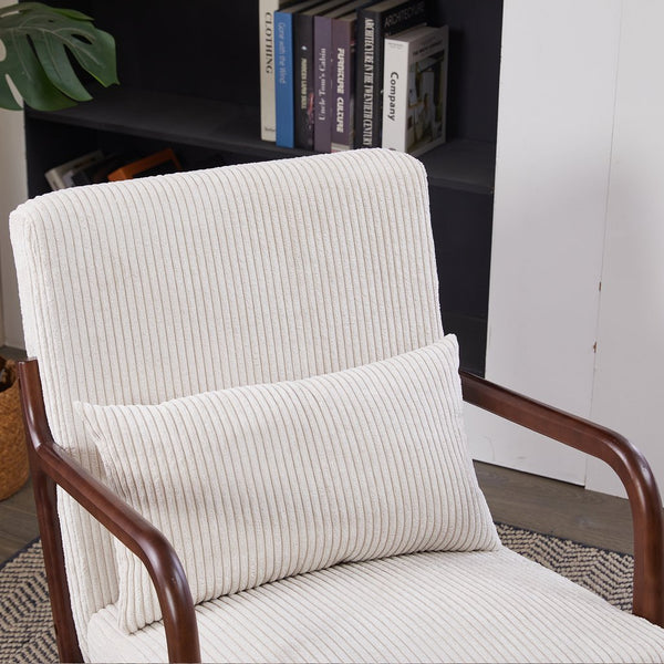 English Elm Mid-Century Beige Accent Chair Upholstered Armchair with Pillow, Solid Wood Frame, Ergonomic Comfort W2989P295373