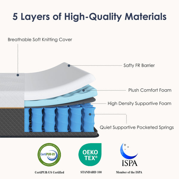 English Elm 10 Inch Full Hybrid Mattress Pocket Spring Memory Foam Medium Firm Edge Support W2889P452613
