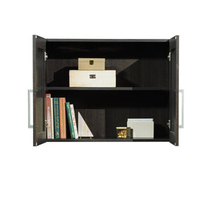 English Elm Wall Cabinet Brown Finish with Adjustable Shelves, Compact 33.75" x16.63" x5" Organizer for Kitchen Bath Garage B356P402698