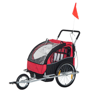 English Elm Aosom Three-wheel Kids Bike Trailer Dual Seat Foldable Cart with Safety Harness W2225P229356