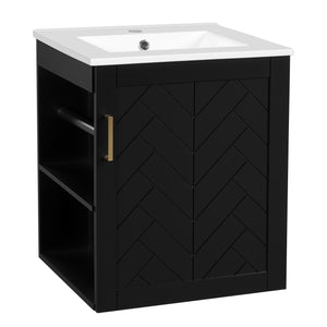 English Elm 20" Modern Bathroom Vanity with Sink Wall-Mounted Combo, Black Ceramic Basin, Soft-Close Door Storage Elegance N710P332058B