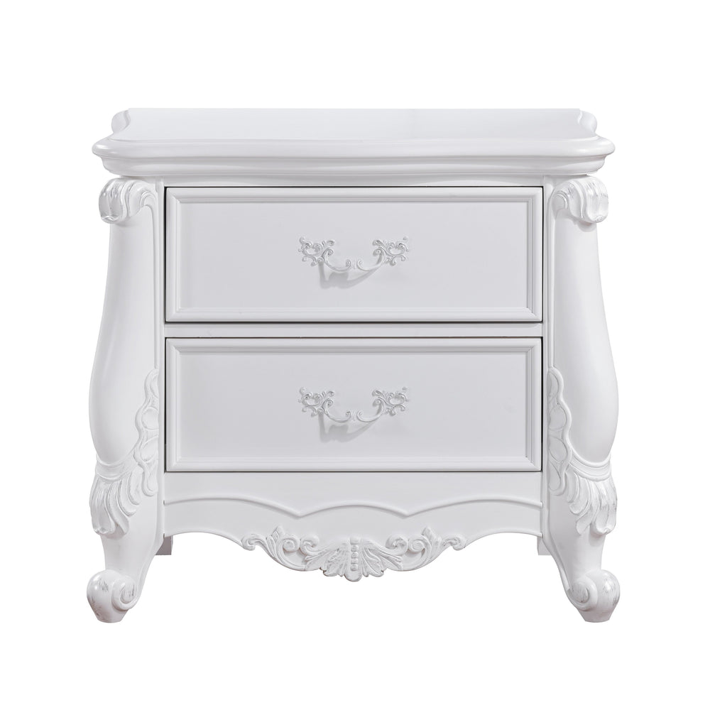 English Elm Formal Traditional White Nightstand with Shell & Scroll Details, 2 Drawers, Durable Elegant Wood B2741P324361