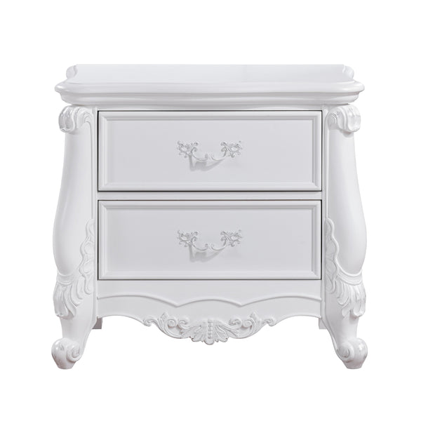 English Elm Formal Traditional White Nightstand with Shell & Scroll Details, 2 Drawers, Durable Elegant Wood B2741P324361