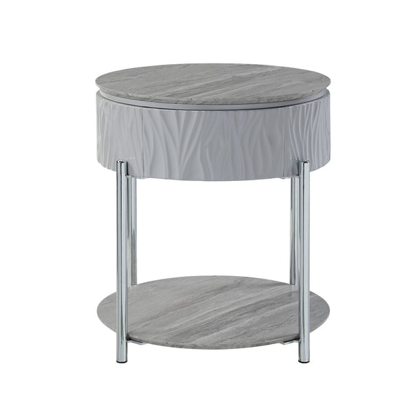 English Elm Yukino Gray High Gloss End Table With Chrome Legs – Stylish Storage For Modern Living Spaces B2726P265753-GIGA