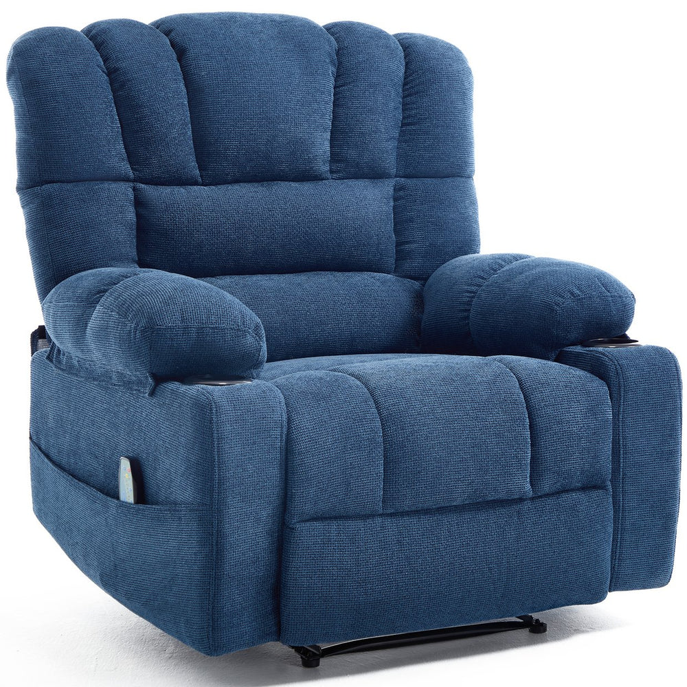 English Elm Living Space Reclining Chair with 8-Point Vibration, Lumbar Heating, Multi-Recline Comfort and Easy Assembly Blue W1403P364988