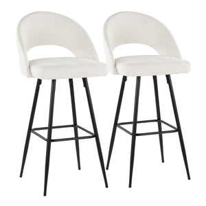 English Elm Fixed-height Metal Frame Barstools with Upholstered Seats and Geometric Footrest Set of 2 Black,Cream B202S01937