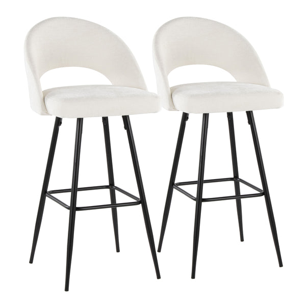English Elm Fixed-height Metal Frame Barstools with Upholstered Seats and Geometric Footrest Set of 2 Black,Cream B202S01937