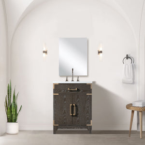 English Elm Brown Oak Single Bath Vanity 24"W x 18"D with Polished Acrylic Top, Soft-Close Cabinet & 18" Mirror B2731S01451