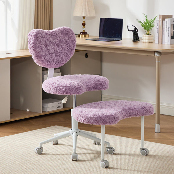 English Elm Artificial Rabbit Hair Cross Legged Desk Chair with Lumbar Support and Swivel Footrest Violet W1143P403572