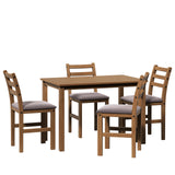 English Elm 5 Piece s Stylish Dining Table Set 4 Upholstered Chairs With Ladder Back Design For Dining Room Kitchen Brown Cushion and Antique Oak