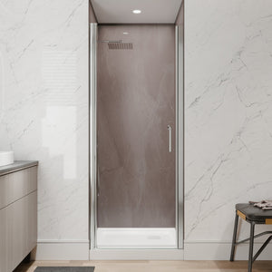 English Elm 30--32 in Frameless Pivot Shower Door Clear Tempered Glass Chrome Hardware Reversible W63777026