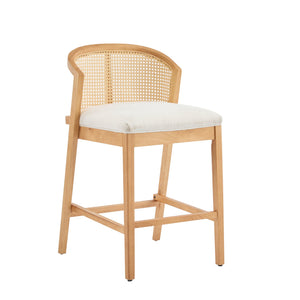 English Elm Christopher Knight Home® - Tatti Plush Padded Counter Stool Set of 2 with Rattan-Accented Curved Back and Wood Frame, Cozy Beige,Natural N775P271407N