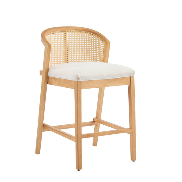 English Elm Christopher Knight Home® - Tatti Plush Padded Counter Stool Set of 2 with Rattan-Accented Curved Back and Wood Frame, Cozy Beige,Natural N775P271407N