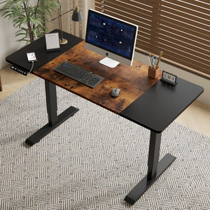 English Elm 55"×24" Electric Sit Stand Desk Steel Frame with Memory Presets and Usb-c Charging Port Black+Brown W614P376260