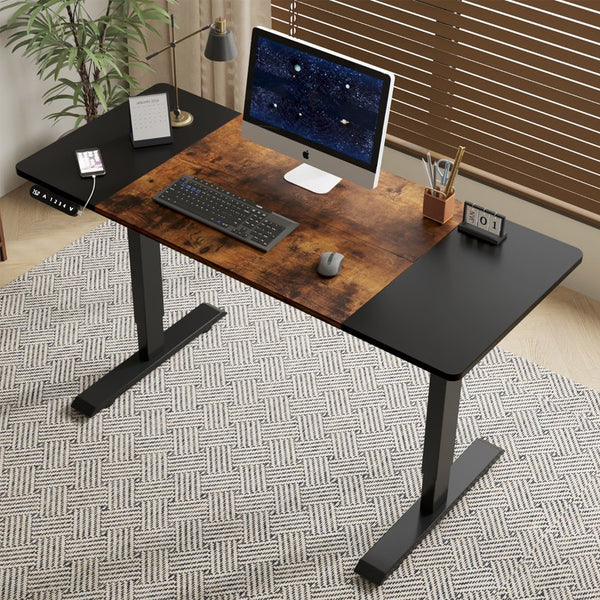 English Elm 55"×24" Electric Sit Stand Desk Steel Frame with Memory Presets and Usb-c Charging Port Black+Brown W614P376260