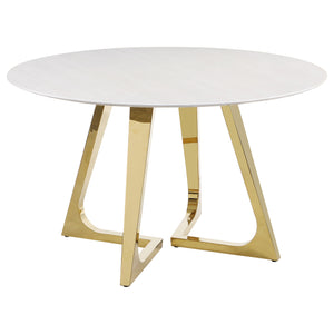 English Elm Imani White Marble Round Dining Table with Gold Stainless Steel Geometric Base B062S01552