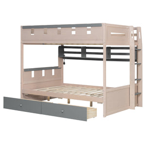 English Elm Full Size Castle Bunk Bed with Led Lighting Built in Shelf and Storage Drawers Gray LT000159AAE