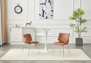 English Elm Dark Oil Waxed Faux Leather Dining Chair Set with Diamond Tufted High Back Metal Legs Brown W3493P444865