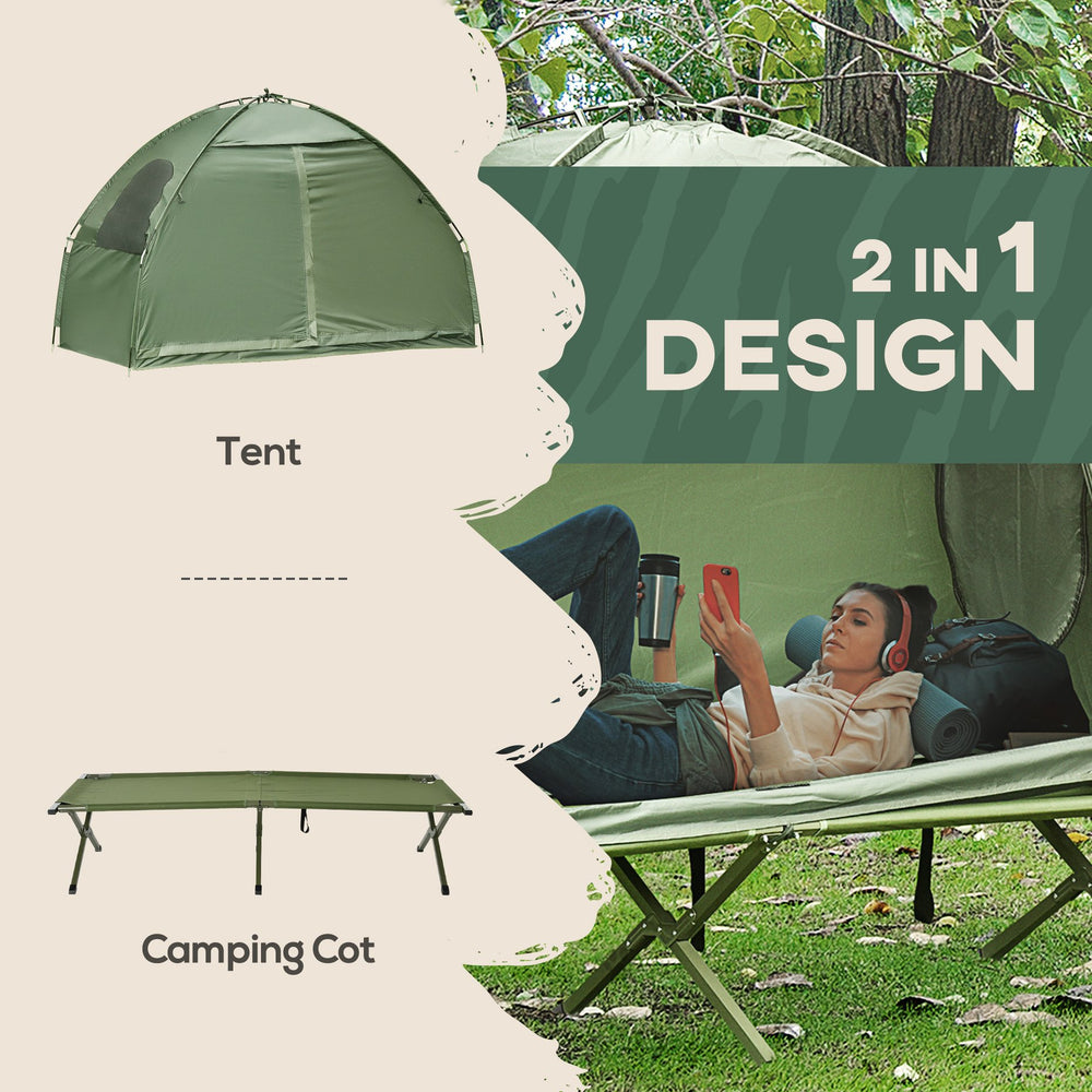 English Elm Outsunny Elevated Folding Cot Tent Combo for Solo Camping with Carry Bag Included W2225P200419
