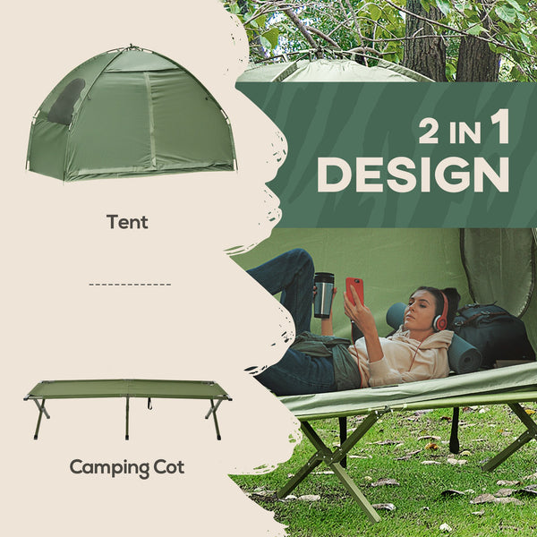 English Elm Outsunny Elevated Folding Cot Tent Combo for Solo Camping with Carry Bag Included W2225P200419