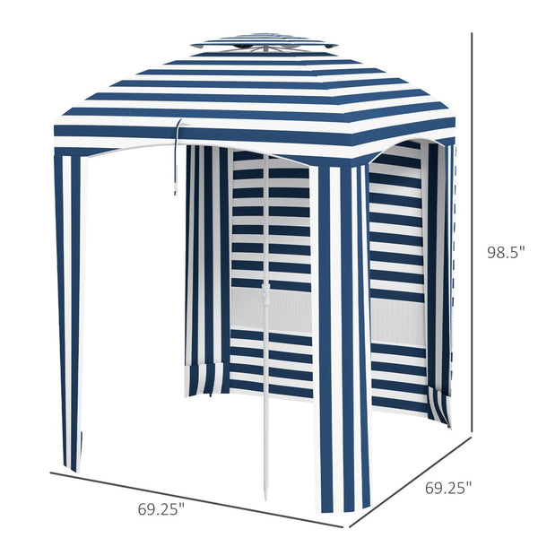 English Elm Outsunny 5.8' Portable Beach Umbrella Cabana With Vented Double-Top, Sandbags & Carry Bag, Blue Stripes W2225P174194-GIGA