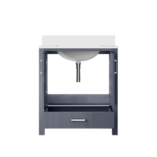 English Elm Dark Grey Bath Vanity With Cultured Marble Top, Soft-Close Drawers & Versatile Storage Solutions B2731P259001