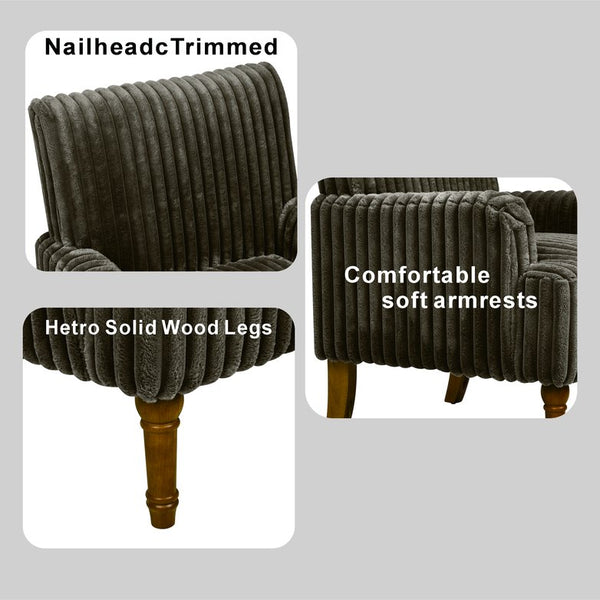 English Elm Modern Wide Wale Corduroy Accent Chair Solid Wood Legs Upholstered Living Room Seat Dark Coffee W5568P445691