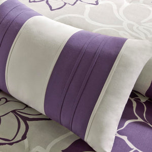 English Elm Printed Madison Park Lola Comforter Set Queen — Floral Cotton Sateen, OEKO-TEX Certified, Elegant Transitional Bedding Purple 24.02 L x 18.9 W x 15.35 H B03596874