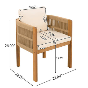 English Elm Christopher Knight Home® - Acacia Outdoor Dining Chairs Set of 2 with Rope Handles, Waterproof Washable Cushions, 400 lb Capacity Beige,Teak N779P279983B