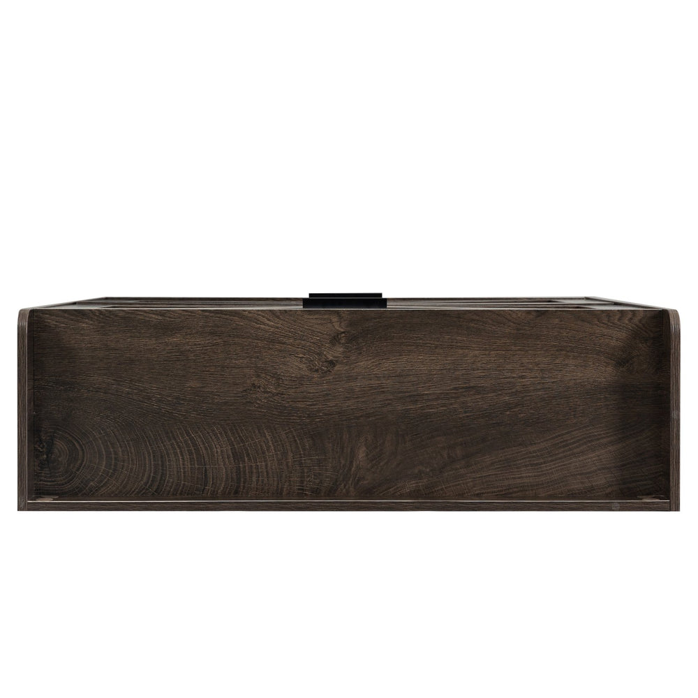 English Elm Shoe Cabinet with 2 Flip Drawers and Open Shelves, Slim Rustic Brown Entryway Organizer, Space-Saving Wood Storage W679P154753