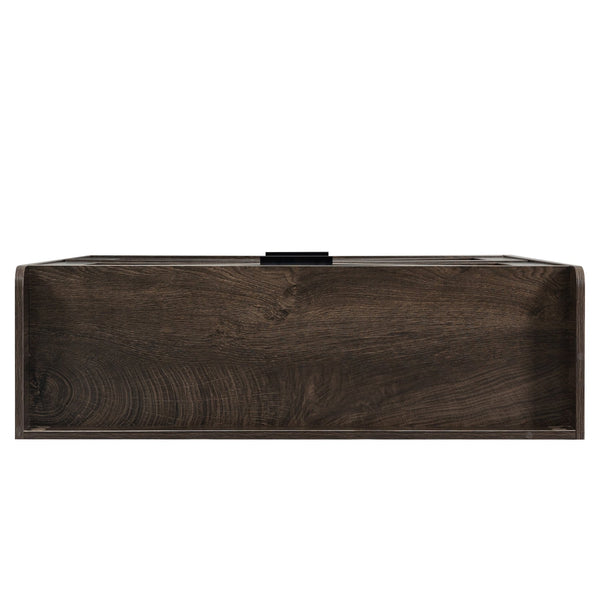 English Elm Shoe Cabinet with 2 Flip Drawers and Open Shelves, Slim Rustic Brown Entryway Organizer, Space-Saving Wood Storage W679P154753