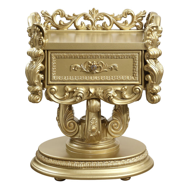 English Elm Gold Luxurious 1-Drawer Nightstand with Felt-Lined Self-Closing Drawer, 2/3 Extension, Gold Finish Elegance B062P215396