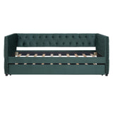 English Elm Twin Size Tufted Upholstered Daybed With Trundle, Velvet Sofabed With Rivet Design, No Box-Spring Needed,Green