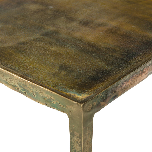 Bernhardt Bernhardt Benson Cast Aluminum End Table In Vintage Brass Finish With Gallery Top, Sleek Accent 438121