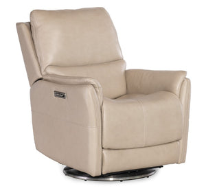 Hooker Furniture Soiree Maverick Ivory Zero Gravity Swivel Chair With Power Headrest, Lumbar, Usb & Silver Base RC607-PHSZL-070