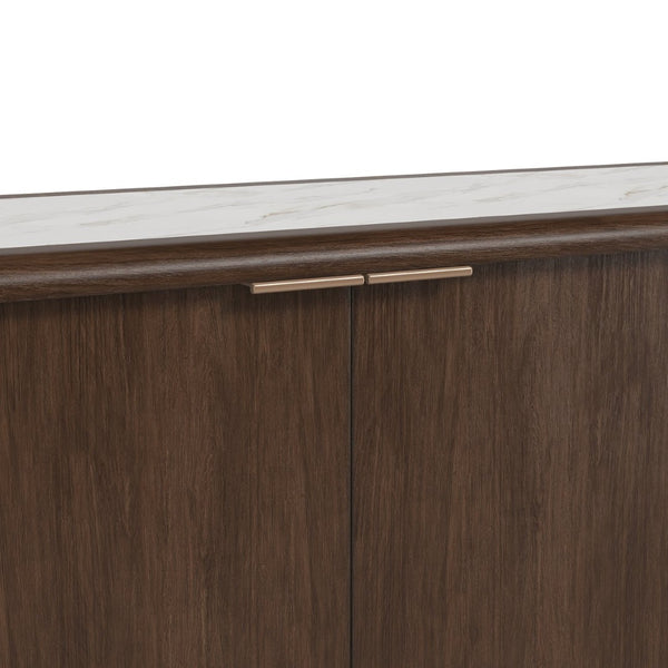 A.R.T. Furniture Verge Credenza: Modern Walnut Storage with Sculptural Base, Antique Brass Accents for Elegant Interiors 337252-1960