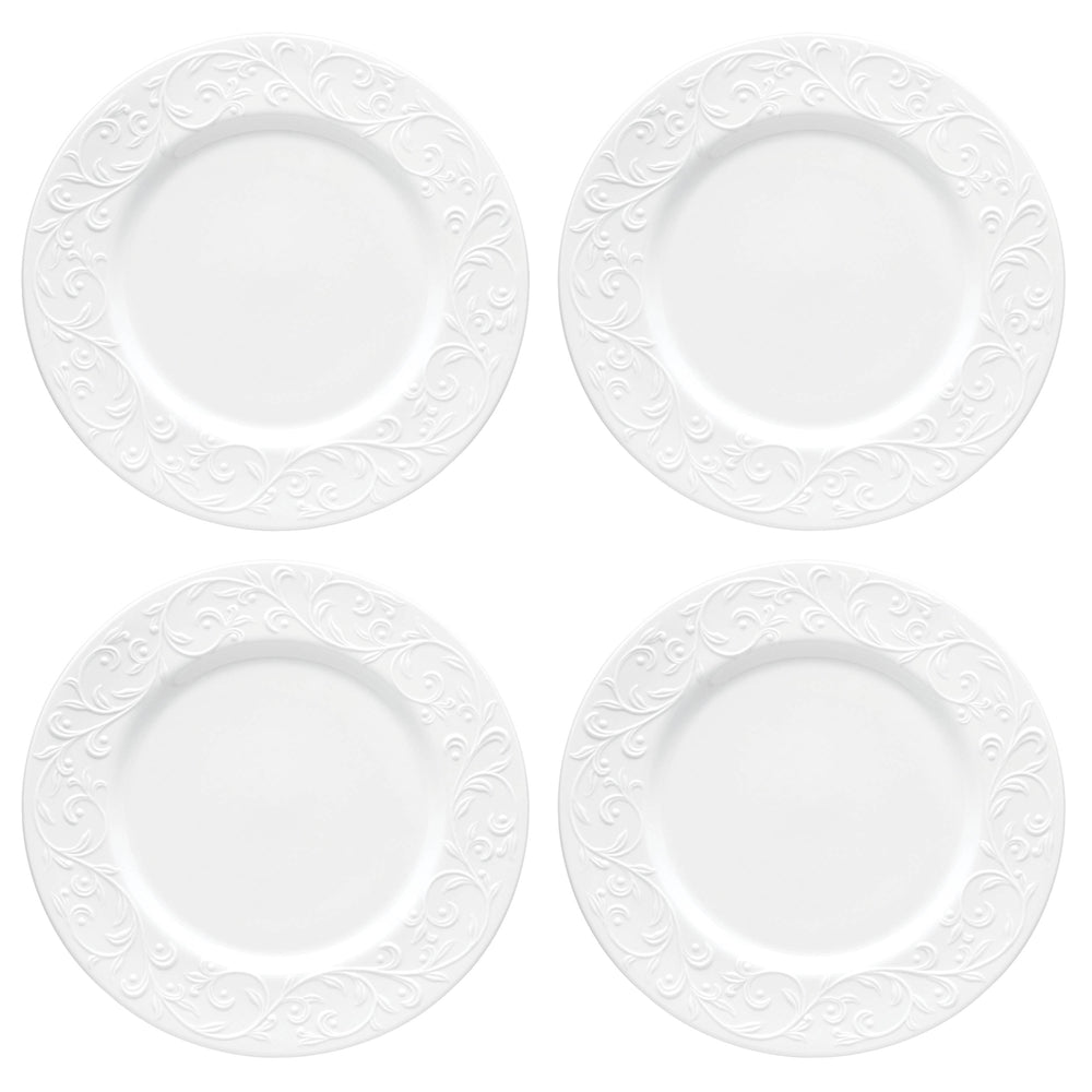 Lenox Opal Innocence Carved 4-Piece Dinner Plate Set White, WHITE PORCELAIN 891292