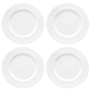 Lenox Opal Innocence Carved 4-Piece Dinner Plate Set White, WHITE PORCELAIN 891292