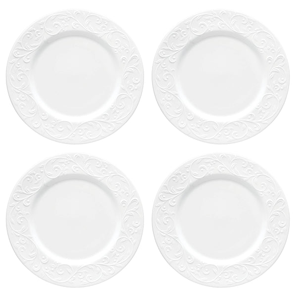 Lenox Opal Innocence Carved 4-Piece Dinner Plate Set White, WHITE PORCELAIN 891292