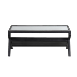 Porter Designs Porter Canberra Coffee Table - Solid Black Mango Wood With Glass Top, Modern Architectural Design Black Wood 05-108-02-9487