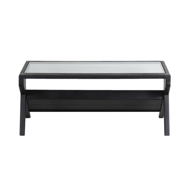 Porter Designs Porter Canberra Coffee Table - Solid Black Mango Wood With Glass Top, Modern Architectural Design Black Wood 05-108-02-9487