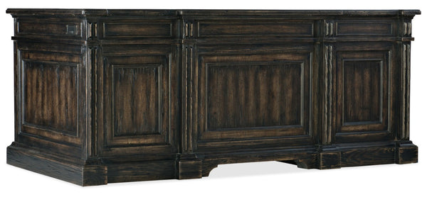 Hooker Furniture La Grange San Felipe Executive Desk With Antique Varnish, 7 Drawers, Removable Tray, Rustic Charm 6960-10563-89