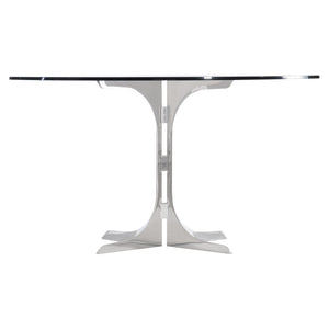 Bernhardt Bernhardt Nova Round Glass Dining Table With Polished Stainless Steel Geometric Base, Seats 4–6, Durable Finish K1867