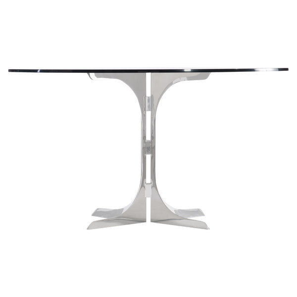 Bernhardt Bernhardt Nova Round Glass Dining Table With Polished Stainless Steel Geometric Base, Seats 4–6, Durable Finish K1867