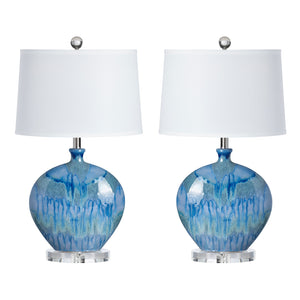Crestview Collection Transitional Lyle Table Lamp - Ocean-inspired Ceramic Design With Crystal Base & White Linen Shade   Cvap2851