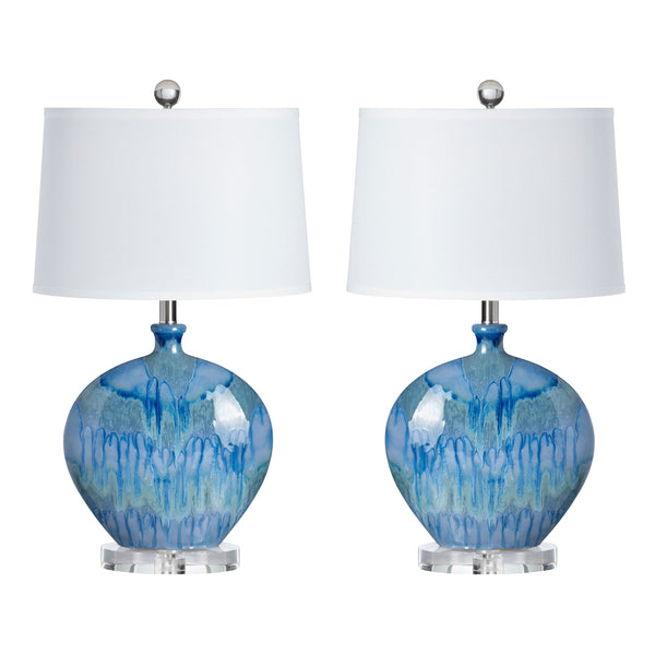 Crestview Collection Transitional Lyle Table Lamp - Ocean-inspired Ceramic Design With Crystal Base & White Linen Shade   Cvap2851