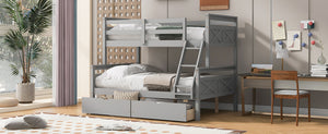 English Elm Twin Twin-over-Full Bunk Bed with Attached Ladder, Built-In Underbed Storage Drawers & Guardrail Safety Designed for Space-Saving Kids' Rooms Gray SM000119AAE-1